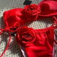 thumbnail image 5 of 2Pcs/Set Women Sexy Bikini Set Flower Decor Bandeau Bra Lace-up Swim Briefs Set Solid Color Quick Drying Swimsuit Beachwear-Red,S, 5 of 8