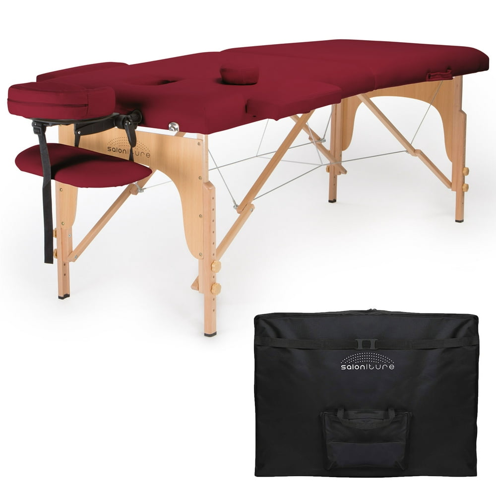 Saloniture Professional Portable Folding Massage Table With Carrying Case Burgundy Walmart