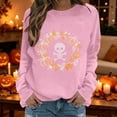 thumbnail image 2 of Women Halloween Rhinestone Graphic Crew Neck Sweatshirt, Long Sleeve Fall Casual Pullover Top for Holiday Daily Wear(Pink3,XXL), 2 of 6
