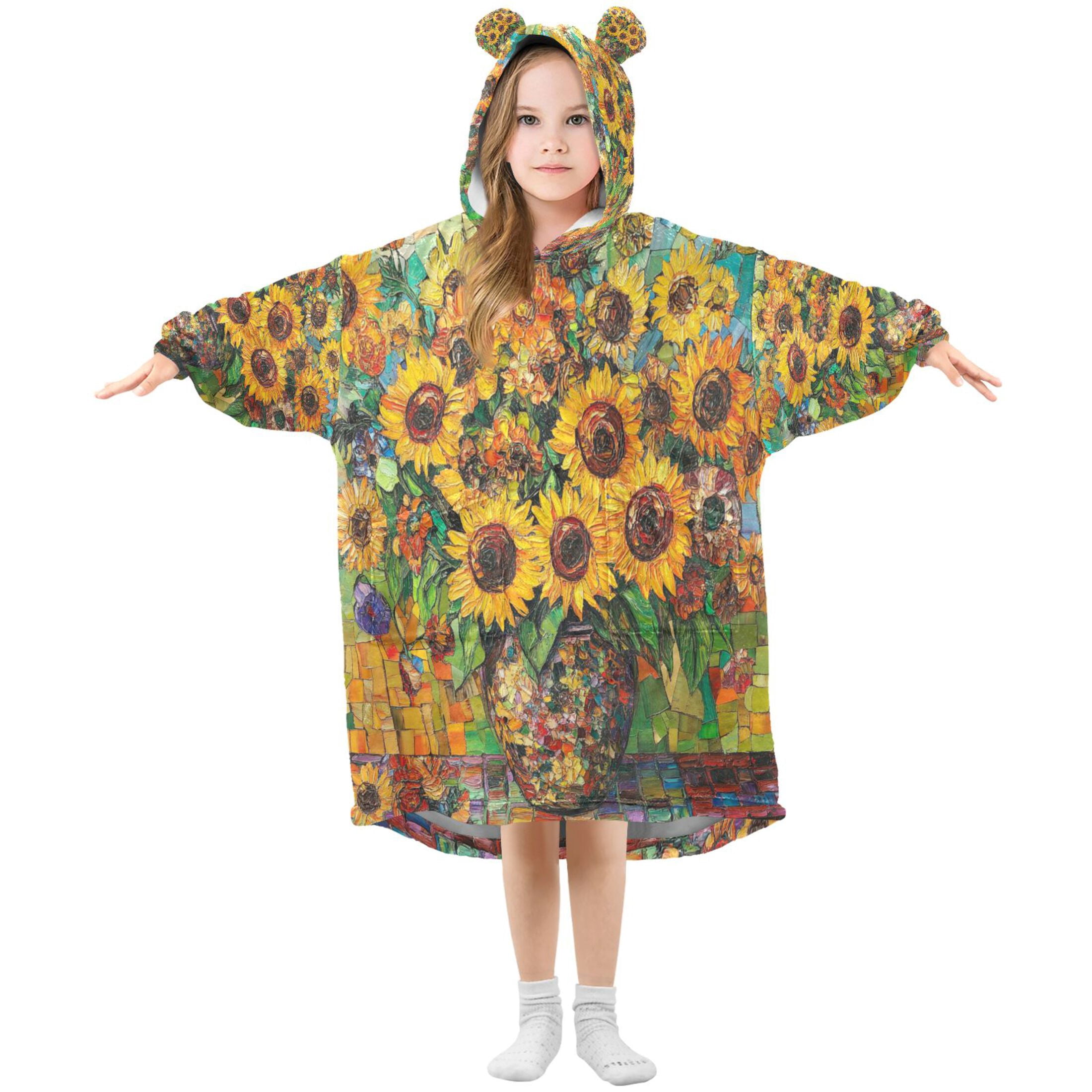 YAZAOO Kids Wearable Blanket Hoodie Warm and Cozy Sunflower Symphony Flannel Sweatshirt