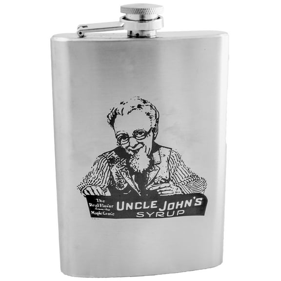 Hip Flask Plus 8oz Uncle Johns Syrup Stainless Steel Flask - Leak-Proof & Polished Finish