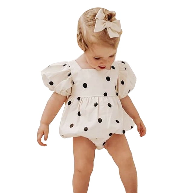 Body à Pois à Manches Courtes pour Bébé Fille Été Romper avec Nœud Papillon
