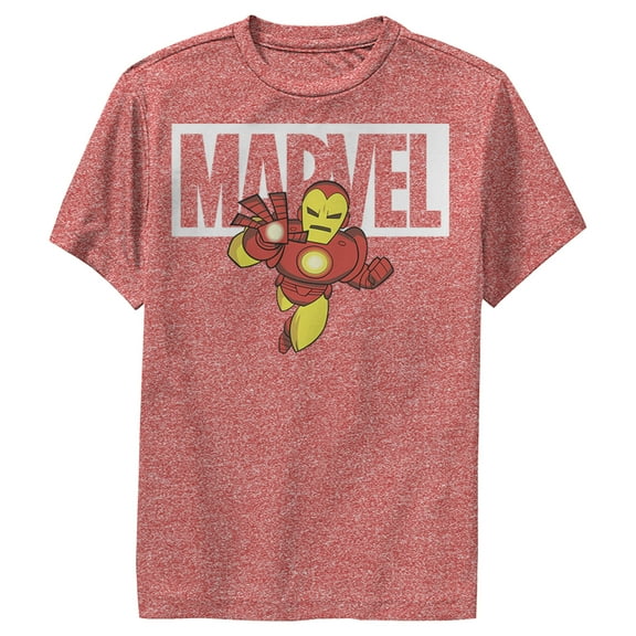 Boy's Marvel Iron Man Brick Logo  Performance Graphic Tee Red Heather Small