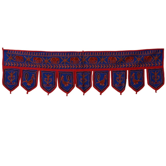 Stylo Culture Decorative Cotton Window Valance India Blue Indian Embroidered Elephant Scarf Curtain Topper Bedroom Traditional Swag Curtain Door Hanging Toran | 36 x 10 Inches