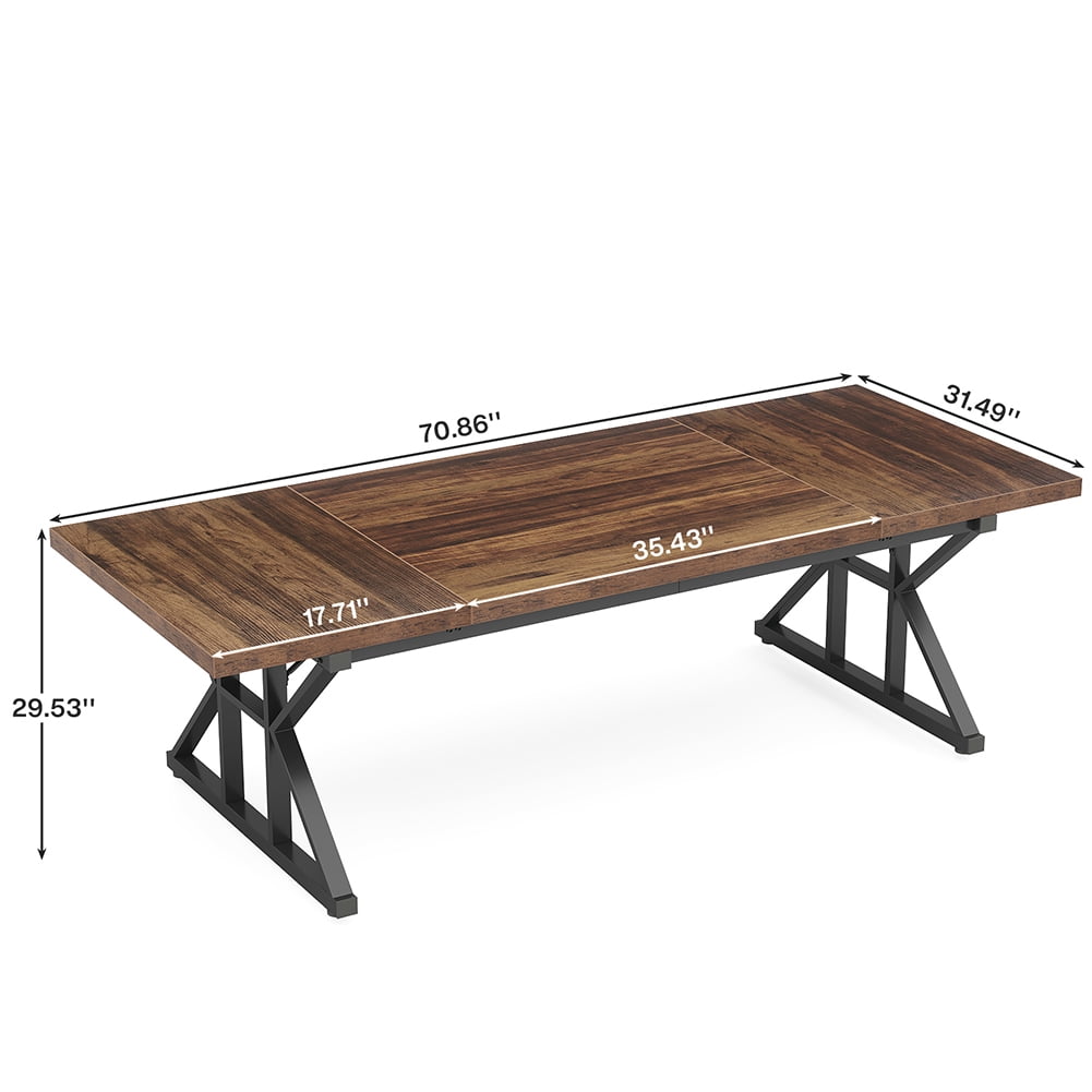 Demi Bonn 71" Farmhouse Dining Table, Wood Rustic Kitchen Table for 6 People, Large Rectangular Dinner Table for Dining Room, Home Office, Living Room Furniture, Brown & Black