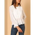 thumbnail image 2 of Allegra K Camisa de manga larga con pompones jacquard y media tapeta para mujer blanco S, 2 of 6