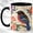 Black, variant on Folk Perched Bird Coffee Mug, Floral Bird Mug, Ceramic 11 oz