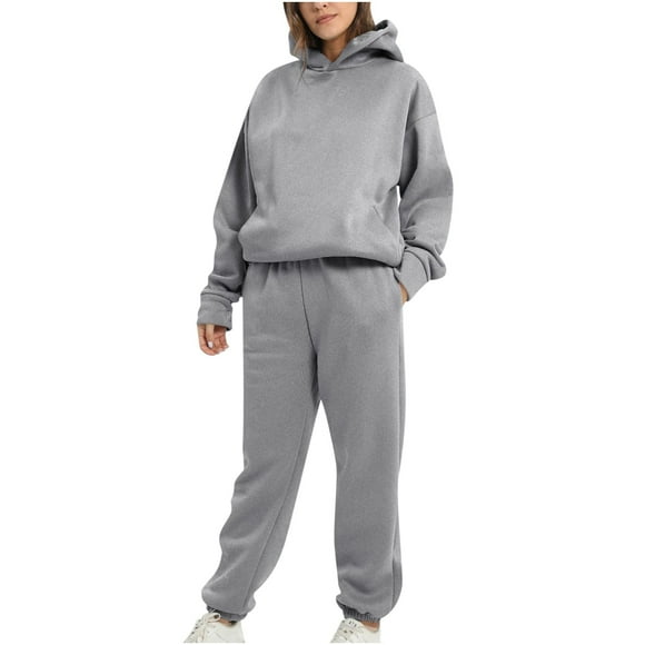 2 Piece Sweatsuit Outfits for Women Winter Thick Fleece Sherpa Lined Warm Long Sleeve Hoodies Sweatshirt Casual Sweatpants Tracksuit Lounge Set