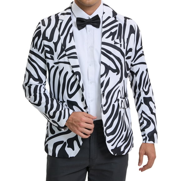 Blazer impreso de animales Inspire Chic para hombres, corte slim fit, con un botón, chaquetas deportivas 2XL blanco oscuro