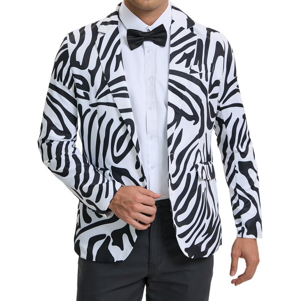 Blazer impreso de animales Inspire Chic para hombres, corte slim fit, chaquetas deportivas de un botón, S blanco oscuro