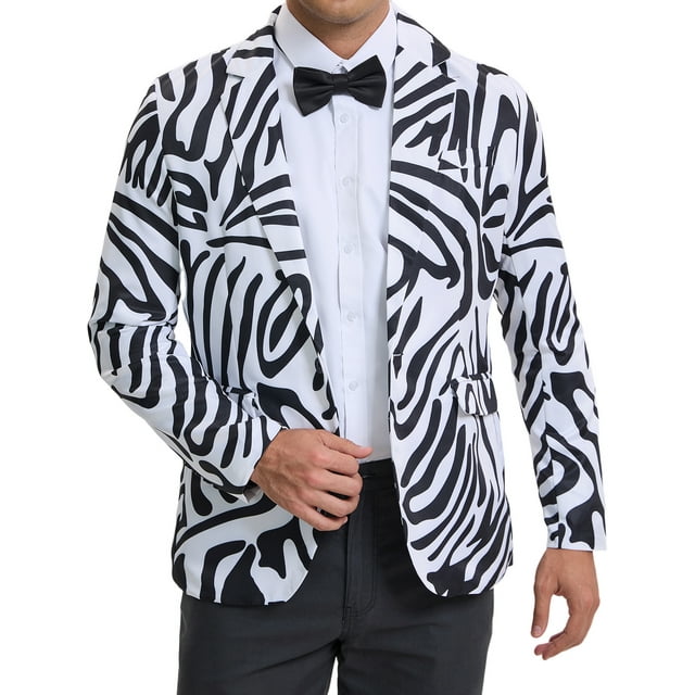 Blazer impreso de animales Lars Amadeus para hombres, ajuste slim, chaquetas deportivas de un botón, tamaño S, blanco oscuro