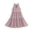 thumbnail image 6 of Abcomgle Girls Summer Dress Kids Casual Halter Neck Sleeveless Midi Dress Plaid A-line Sundresses Flare Swing Skirt 7-8 Years,Light Purple, 6 of 7