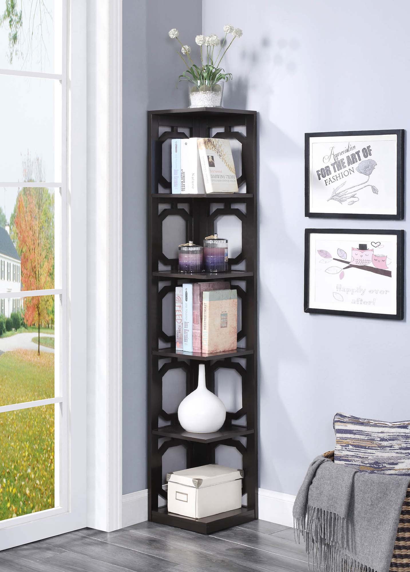 Convenience Concepts Omega 5 Tier Corner Bookcase, Multiple Finishes