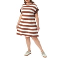 thumbnail image 6 of Agnes Orinda Plus Size Tunic Dress for Women 2025 Summer Short Sleeve Striped Casual t Shirt Dress 1X Brown, 6 of 8