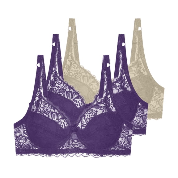 LIaqionyy Lace Bras for Women 3 Pack Underwire Fashion Clothes Full Coverage Everyday No Padded Mesh T Shirt Bra