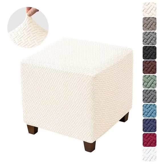 LKJYER Ottoman Cover Square Jacquard Stretch Thick Folding Storage Covers Footstool Protector with Elastic Bottom for Living Room Khaki