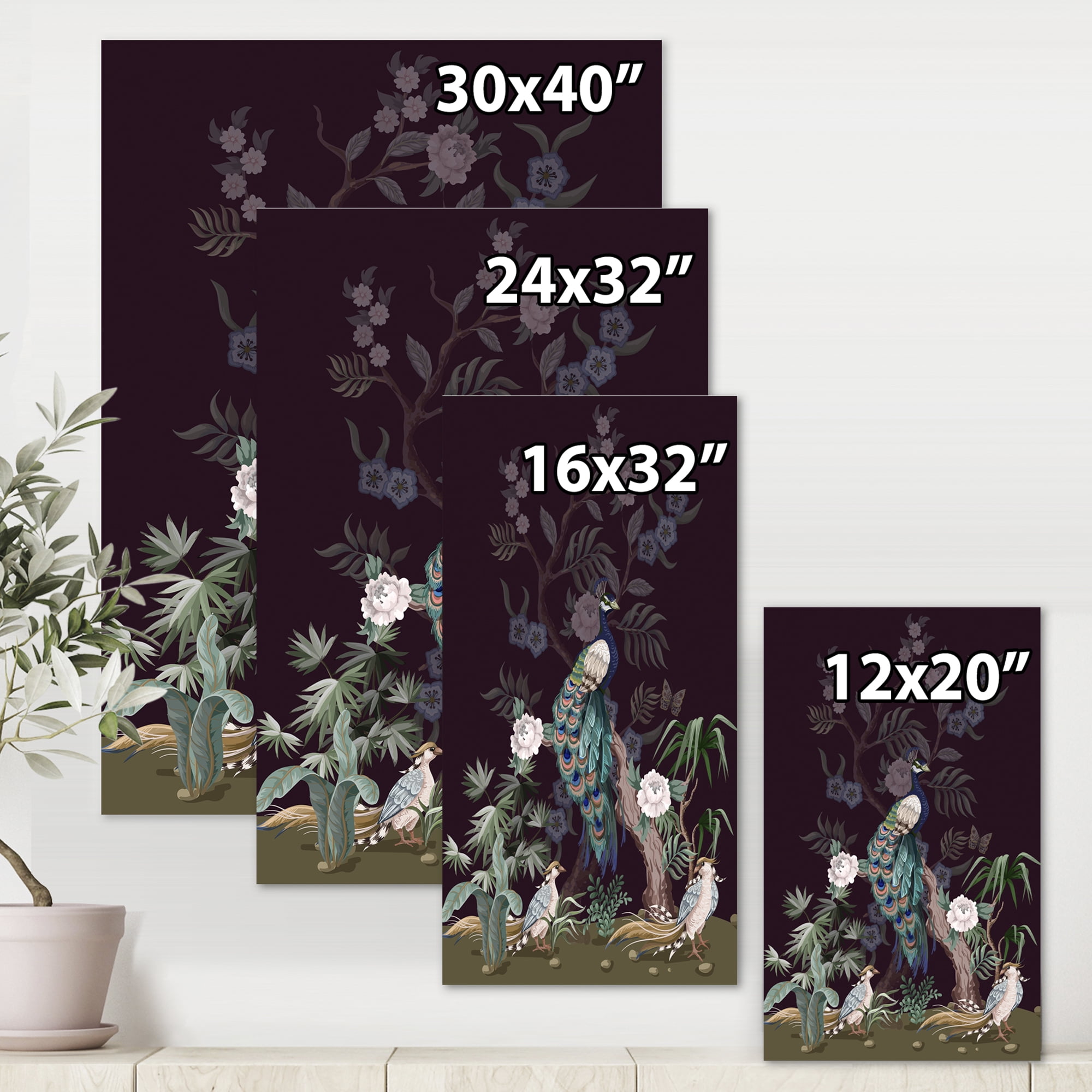 Designart ' Chinoiserie With Peonies and Birds V ' Traditional Canvas Wall Art Print