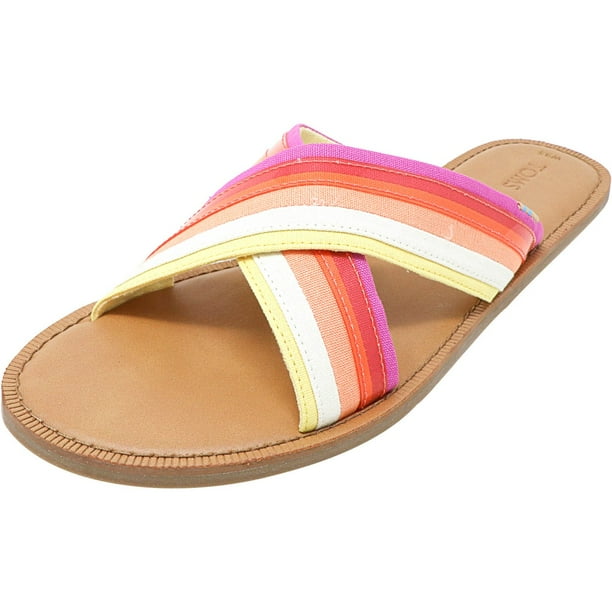 Toms Women s Viv Canvas Translucent Stripe Persimmon Multi Sandal