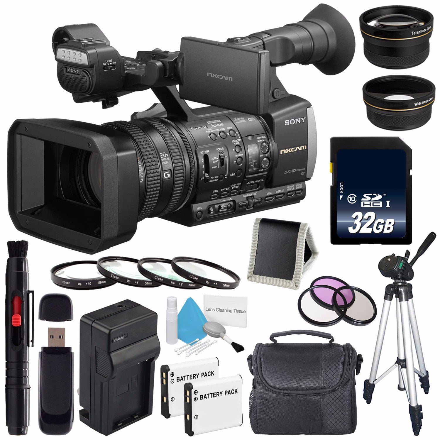 Sony HXR-NX3/1 NXCAM Professional Handheld Camcorder + NP-F970 Rechargeable  Lithium Ion Battery + Charger Kit for Sony NP-F970 + 72mm 3 Piece Filter 