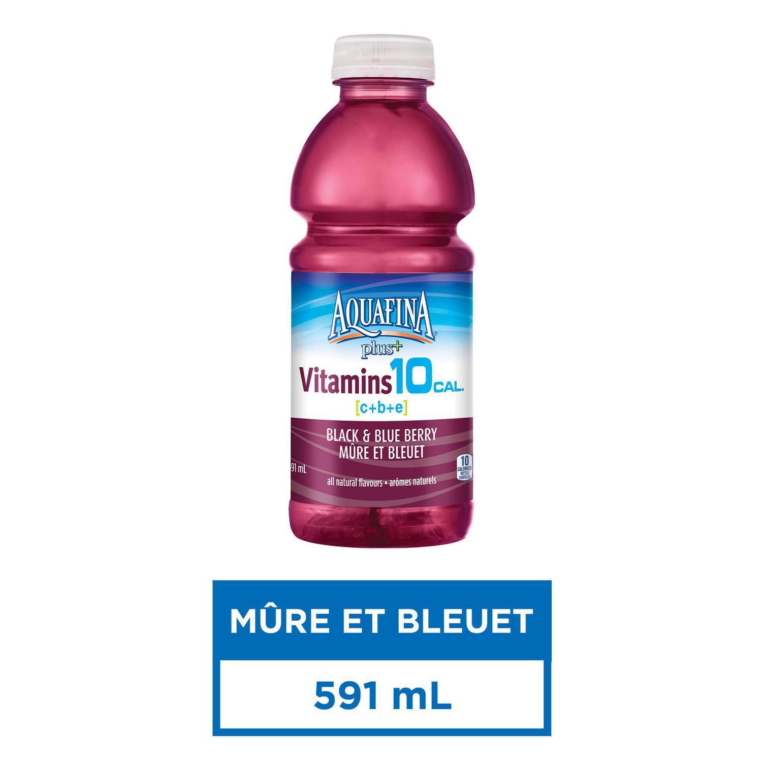 Aquafina Plus+ Vitamines Baies Noires et Bleues Eau Enrichie en Vitamines 591 mL, Bouteille 591mL