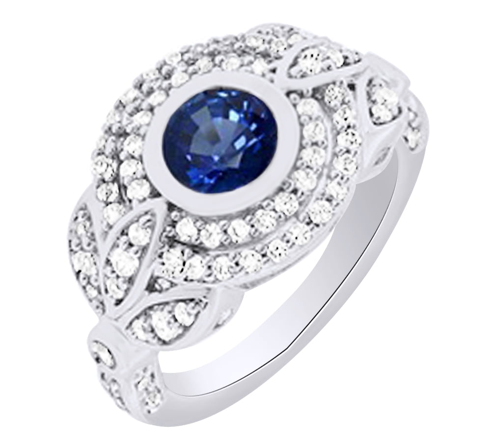 White Gold 1.7cttw Genuine Blue Sapphire and Diamond Stud Earrings
