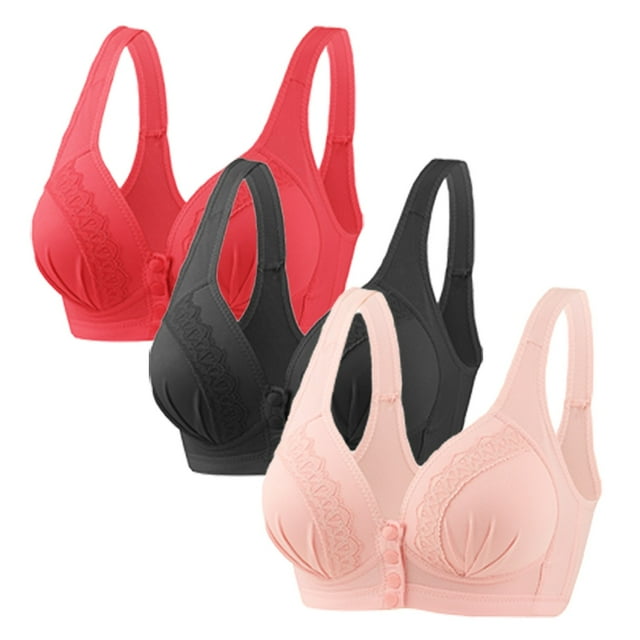 AherBiu 3pc Bras for Women No Underwire Front Closure Button Everyday Bras Lightly Comfort Push up Bralettes