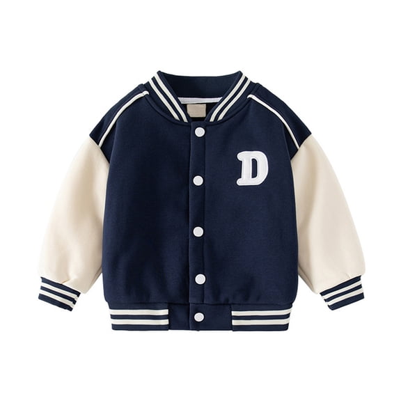 Vividxx Boys Jacket Boys Thicken Baseball Jacket With Letter Printed Stylish Stand Collar Outerwear Comfortable Casual Coat For Children 18-24 Months
