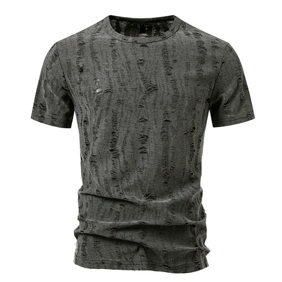 Mens T-Shirt Casual Stretch Solid Crewneck Short Sleeve Tees Textured Shirts