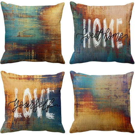 

Set of 2 Blue and Orange Throw Pillow Covers Vintage Messy Rust Home Sweet Home Love Yourself Abstract Painting Outdoor Pillow Cases Home Decor Standard Square 16x16 Inches Pillowcases