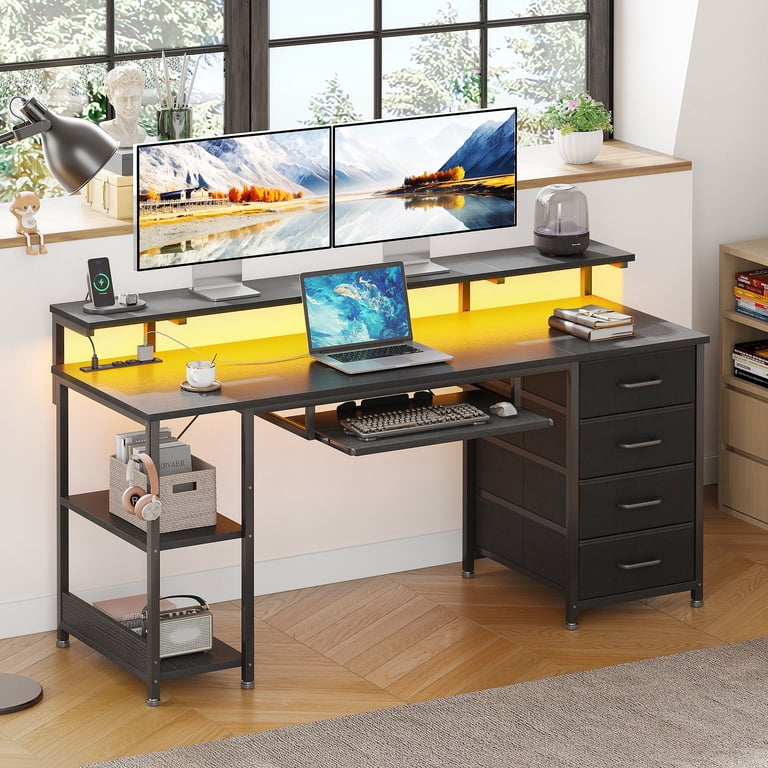 Casacomoda 55" Gaming Desk With LED Lights and Power Outlets photo 6
