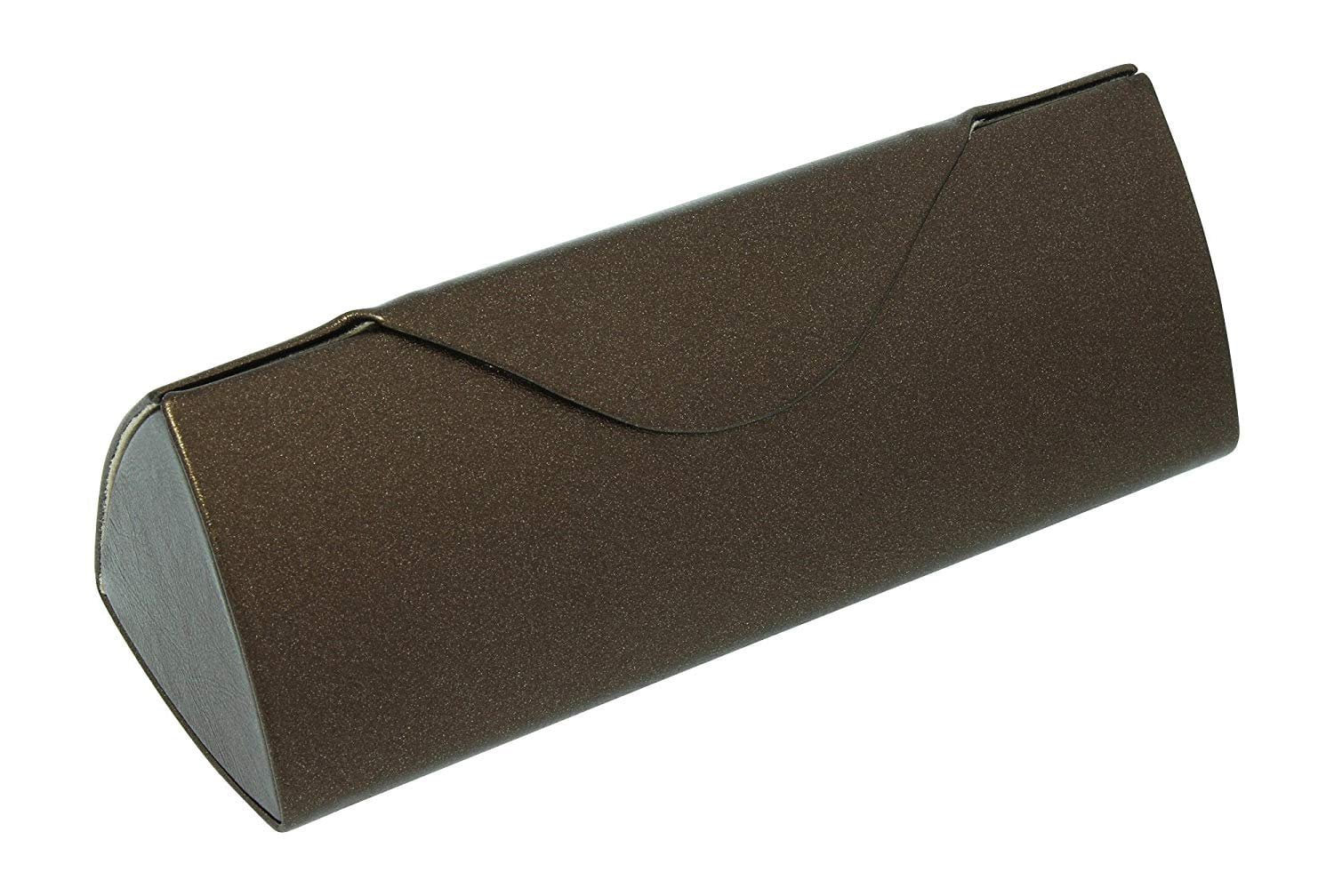 Metallic Faux Leather Eyeglass Case Closure Silver Small