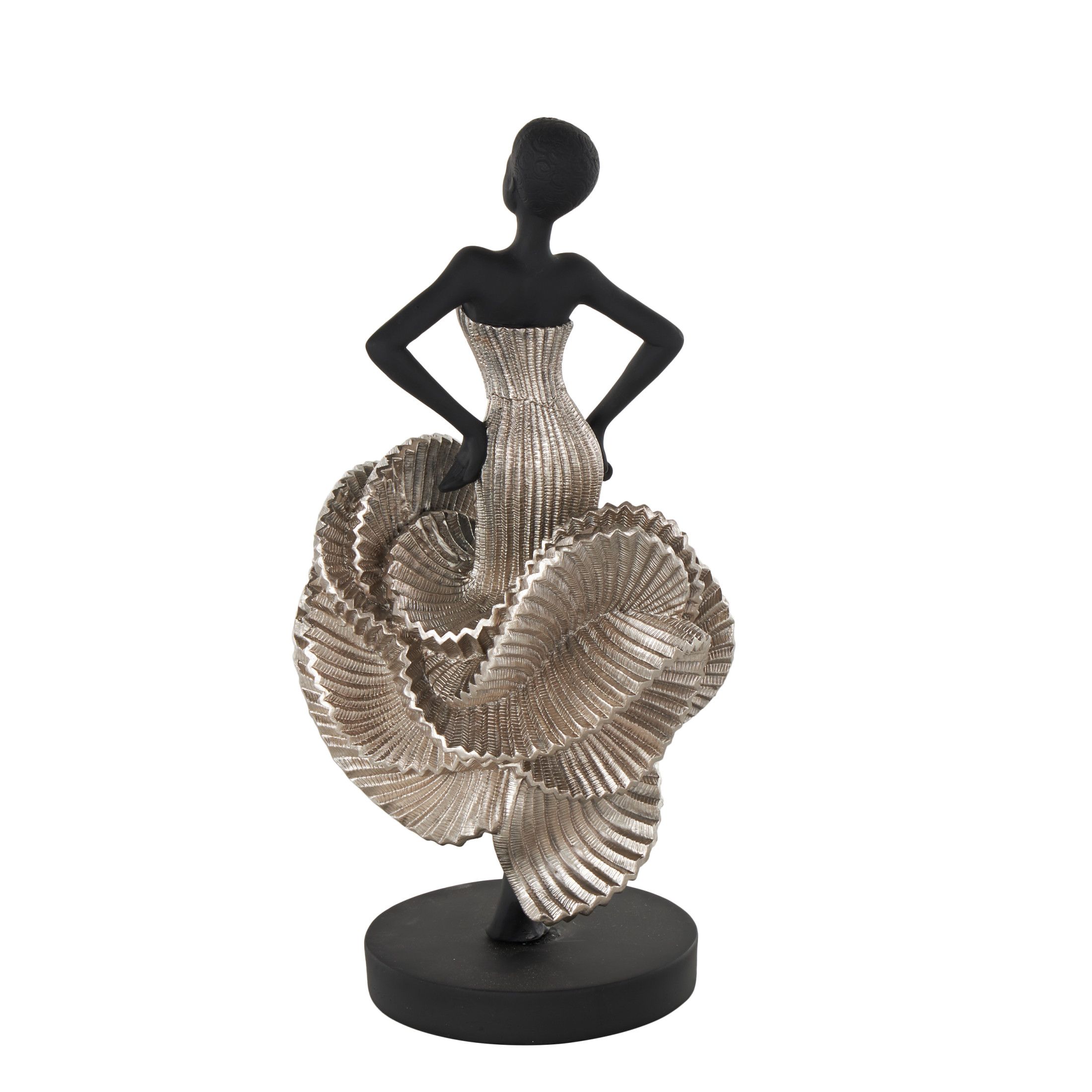 6" x 14" Black Polyresin Dancer Sculpture with Silver Dress, by DecMode