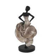6 x 14 Black Polyresin Dancer Sculpture with Silver Dress, by DecMode