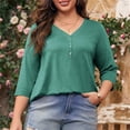 thumbnail image 5 of CFLVAEK Plus Size Shirts for Women Loose Fit Henley Shirt Summer Casual 3/4 Sleeve T Shirts Solid Color Classic Tops 2025 Green XXXXL, 5 of 10
