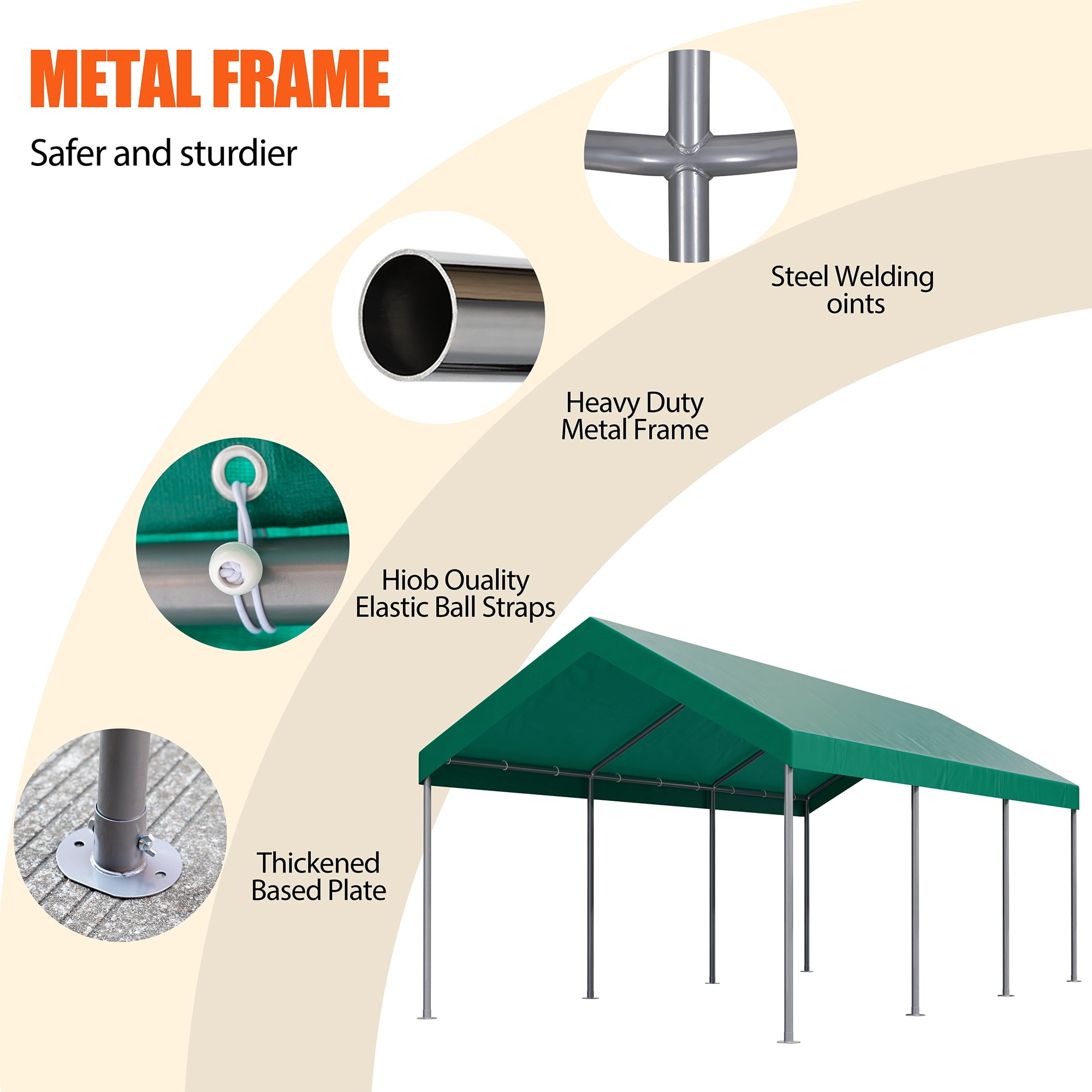 Walsunny Carport 10 x 20 ft Heavy Duty Carport Car Canopy with Powder-Coated Steel Frame, Portable Garage for Car, Boat, Shelter Party Tent with 180g PE Tarp Green