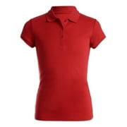 CHAPS Girls School Uniform Short Sleeve Interlock Polo With Picot Trim Collar, Sizes 2T-16