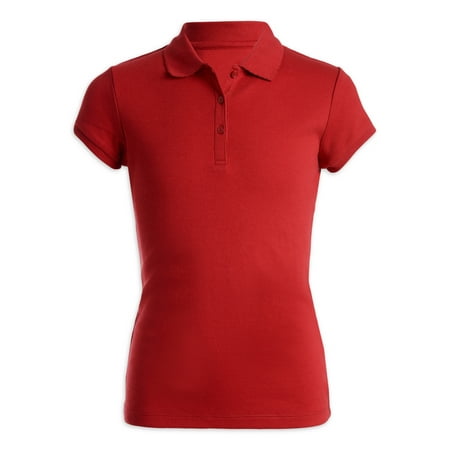 CHAPS Girls School Uniform Short Sleeve Interlock Polo With Picot Trim Collar, Sizes 2T-16
