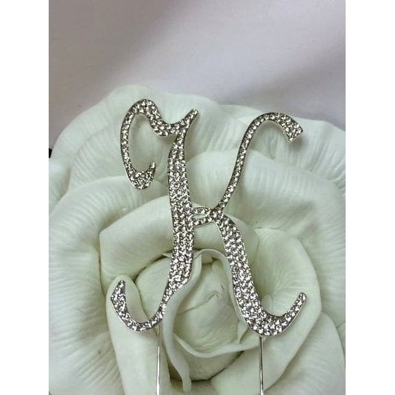 Silver Crystal Letter K Cake Topper - Large Decorative Rhinestone Topper