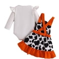 thumbnail image 3 of Bobifish Baby Girls Sets Cow Pumpkin Print Pinafore Dress+Romper+Headband 3 PC Halloween Sets Girls Sets, 3 of 8