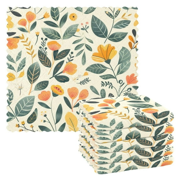6 Pieces of Kitchen Towels 11x11Inch Kitchen Dish Cloths Kitchen Dish Towels Reuseable Cleaning Cloths Yellow-green Leaf
