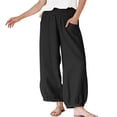 thumbnail image 2 of Afuyipoi Women's Capris Pants Cotton-Linen Elastic Waist Loose Fit Casual Pants For Summer Black Size 3XL, 2 of 5