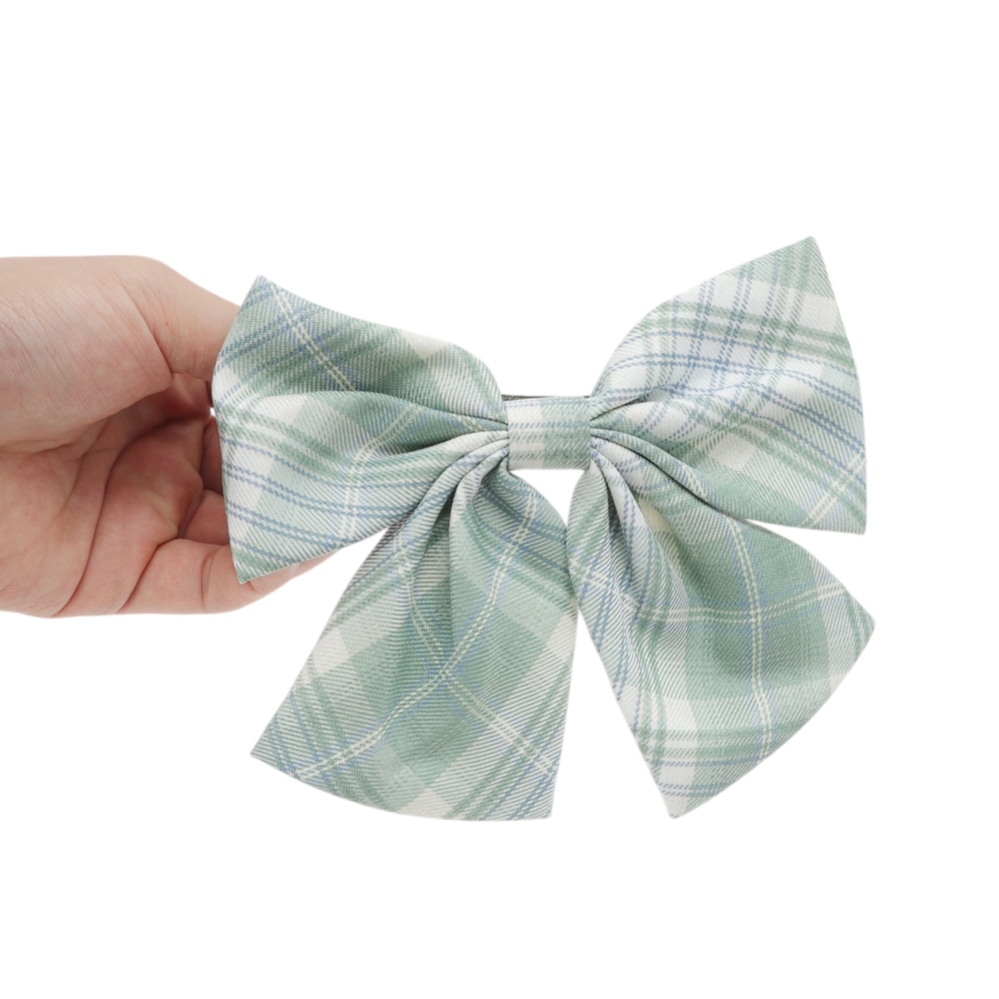 Unique Bargains Simple Plaid Bow Hair Clips Cyan Navy Blue Brown Yellow 3 Pcs