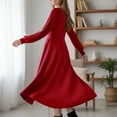 thumbnail image 7 of Arnsht Lightweight Sweater Dress Fall Dresses Midi Dress Luxury Outfits for Women Round Neck Solid Color Casual Long Sleeved Dresses Red S, 7 of 7