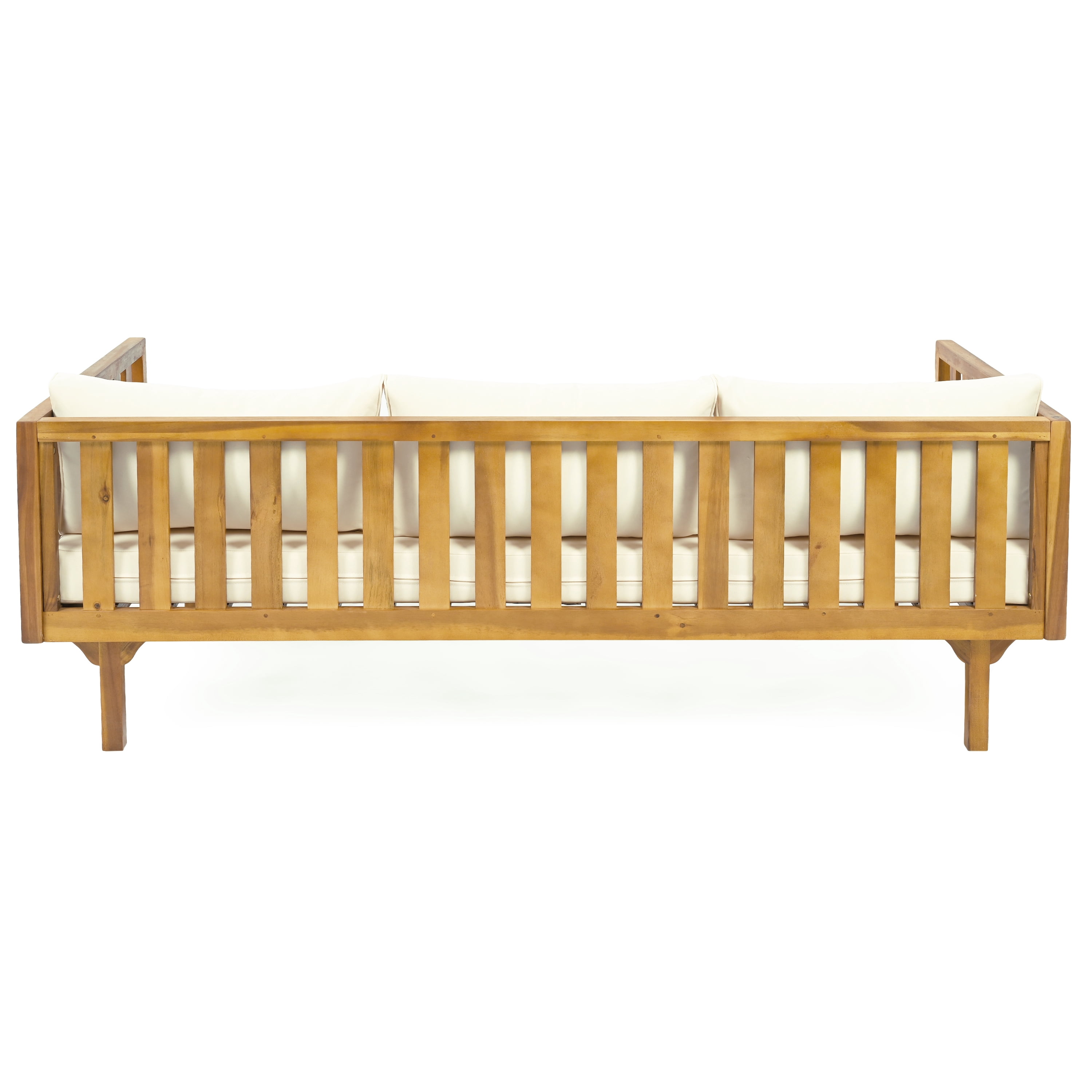 3 Seater Daybed, Outdoor Patio Leisure Daybed for Patio Garden, Teak and Beige