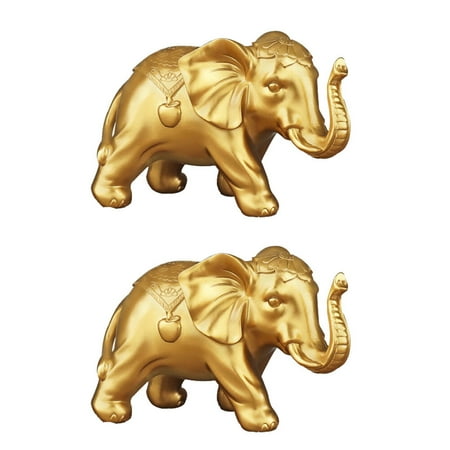 

1 Pair Household Office Living Room Elephant Adornments Sculptures (Golden)