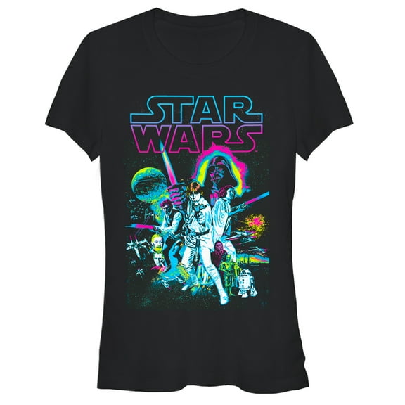 Junior's Star Wars Neon Collage Graphic Tee Black Large