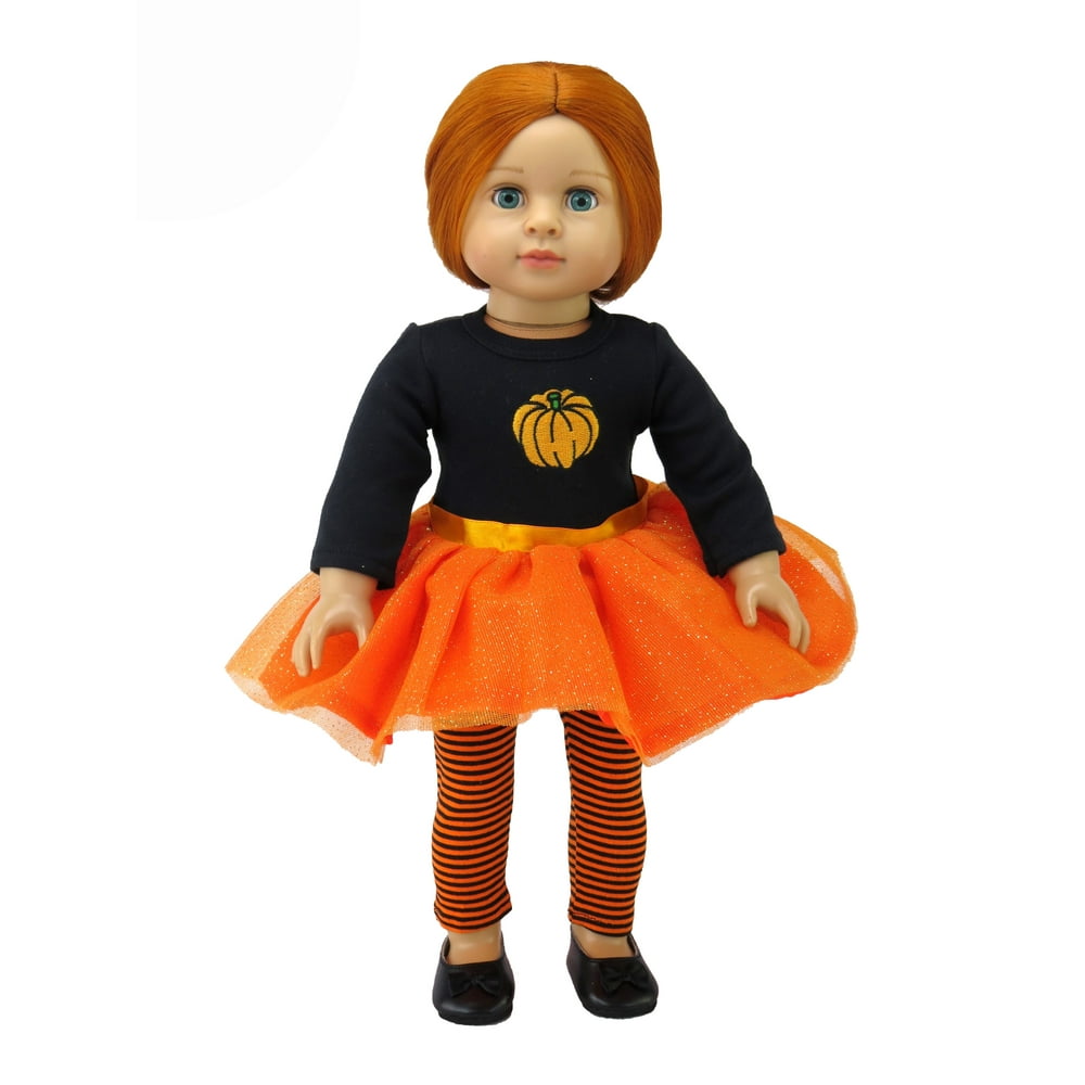 Orange Glitter Pumpkin Tutu Dress Halloween Costume for 18 Inch Doll
