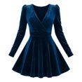 thumbnail image 5 of Levmjia Women's Velvet Dress Long Sleeve Deep V Neck Cocktail Party Mini Dress Bodycon Wrap Dress with Belt for Formal Evening, 5 of 8