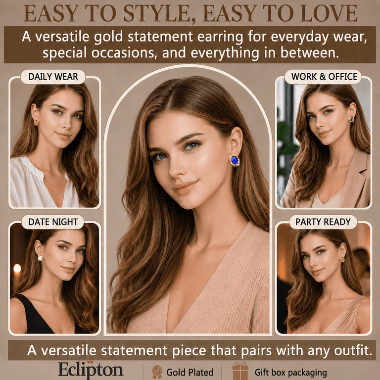 Eclipton Gold Plated Oval Pearl Stud Earrings photo 2