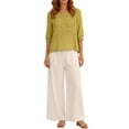 thumbnail image 5 of Linen Sets for Women Cute Summer Flowy Matching Suit Boho Flowy Embroidered Tops Wide Leg Pants Casual Sets, 5 of 6